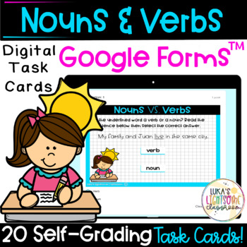 Preview of Nouns Vs. Verbs Digital Task Cards | Self-Grading Google Forms