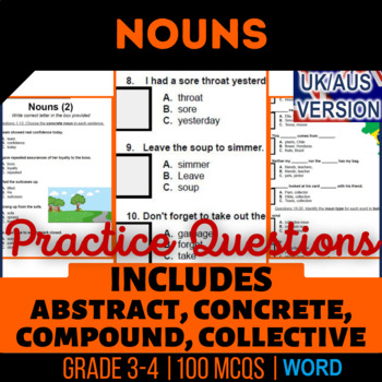 Preview of Nouns Workbook Abstract, Concrete, Compound, Collective UK/AUS English Year 4-5