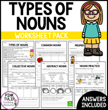 Preview of Nouns Worksheet Pack - Common, Proper, Abstract, Collective, and Pronouns