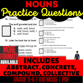 Preview of Nouns Worksheets | Abstract Concrete Compound Collective Possessive