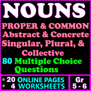 Preview of Nouns Worksheets: Common and Proper, Abstract and Concrete. 5th & 6th Grade ELA