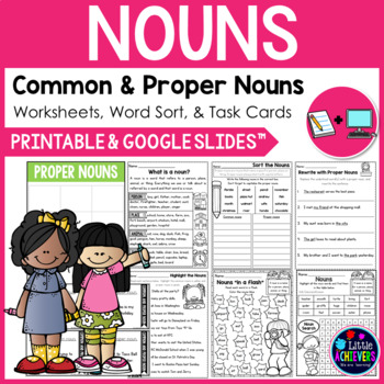 Preview of Common and Proper Nouns Worksheets & Google Slides Distance Learning Packet