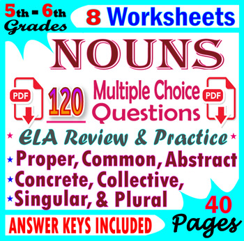 Preview of Nouns Worksheets: Common and Proper Nouns. practice & Reviews. 5th-6th Grade ELA