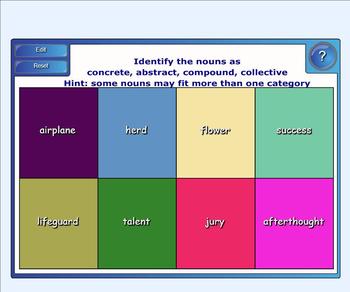 Preview of Nouns-abstract concrete compound collective - Exercise Game for Smartboard