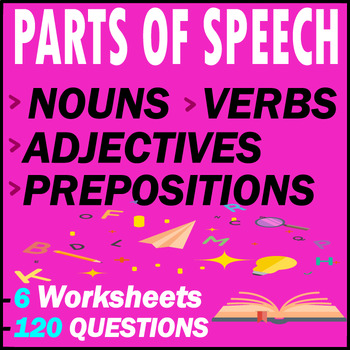Preview of Parts of Speech Worksheets: Nouns, Adjectives, Verbs, Prepositions 7th-8th Grade