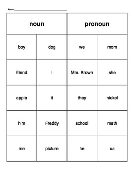 Nouns And Pronouns Sort By My Creative Legacy Teachers Pay Teachers