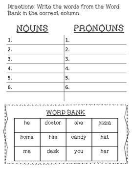 nouns and pronouns worksheet by speech savvy teachers pay teachers