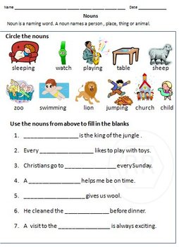 Nouns, Common Nouns & Proper Nouns Worksheets for Grade 1 & 2 /Google