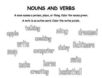 nouns and verbs coloring page by the teaching booth resources tpt