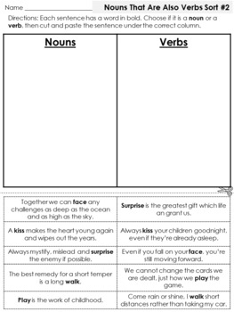 Preview of Nouns and Verbs Sort Worksheet, Set 2
