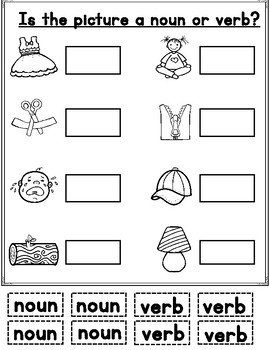 Nouns and Verbs Sorting Worksheets: Cut and Paste ...