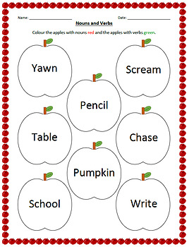 Nouns and Verbs Worksheet by Sarah Crump | Teachers Pay Teachers
