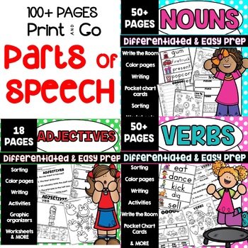 Preview of Nouns and Verbs Worksheets Posters Practice