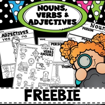 Preview of Nouns and Verbs Worksheets Practice Pages Adjectives Teaching Unit Freebie