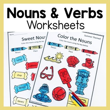 nouns and verbs worksheets for grammar parts of speech tpt