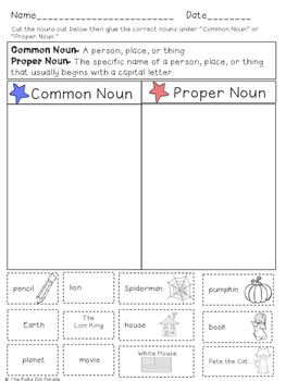 Nouns (common nouns and proper nouns) Cut and Paste Activity | TpT