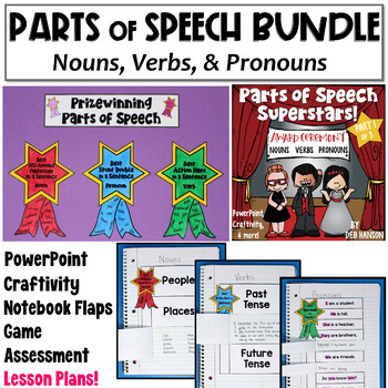Preview of Nouns, Verbs, and Pronouns PowerPoint: Parts of Speech Bundle
