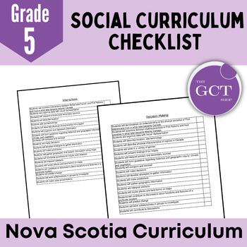 Preview of Nova Scotia Grade 5 Social Curriculum Checklist