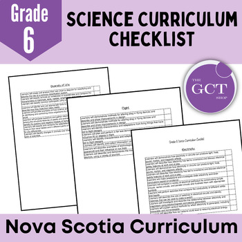 Preview of Nova Scotia Grade 6 Science Curriculum Checklist