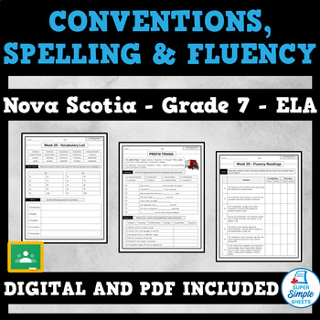 Preview of Nova Scotia Language Arts ELA - Grade 7 - Conventions, Spelling and Fluency