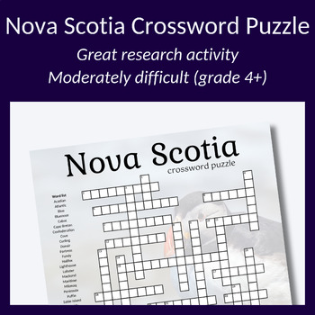 Preview of Nova Scotia crossword for vocabulary, research activity or fun! Grade 4+