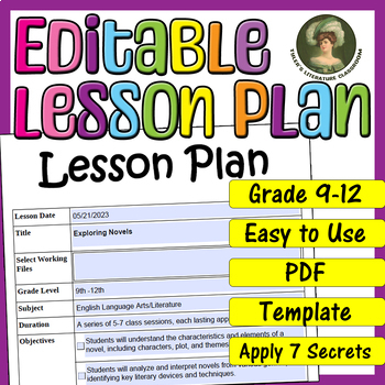 Preview of Novel Analysis : Editable Lesson Plan for High School