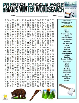 Preview of Novel: Brian's Winter Puzzle Page (Wordsearch and Criss-Cross / Hatchet / ELA)