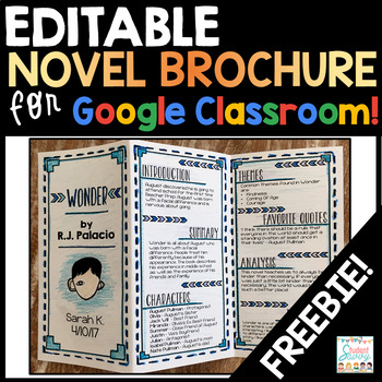 Preview of Novel Brochure Google Classroom Freebie Editable Google Slides Template Activity