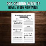 Novel Pre-reading Activity | Literature Predictions Worksheet