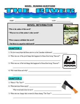 Preview of THE RIVER - Novel Questions (Gary Paulsen / Hatchet / Worksheets)