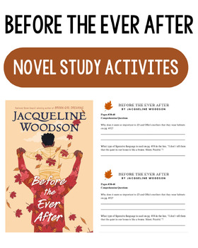 Preview of Novel Study Activities Bundle: Before the Ever After by Jacqueline Woodson