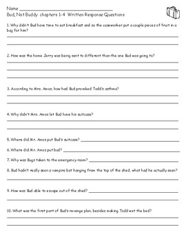 Novel Study: Bud, Not Buddy by Wippert's Worksheets | TPT