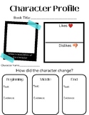 Novel Study Character Profile WorkSheet