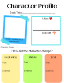 Novel Study Character Profile Worksheet (in color)