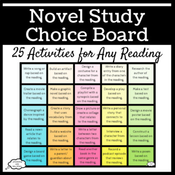 Preview of Novel Study Choice Board