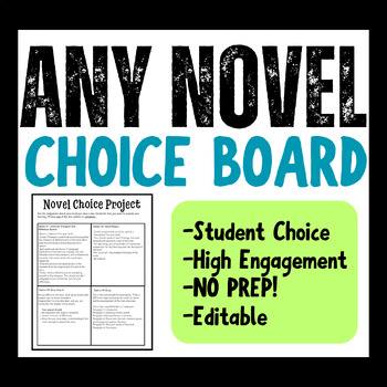 Preview of Choice Board Book Report - Novel Study Project - Any Book - High Engagement