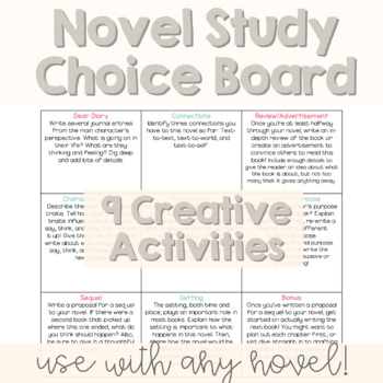 Preview of Novel Study Choice Board - Enrichment, Extension & Differentiation for ANY novel