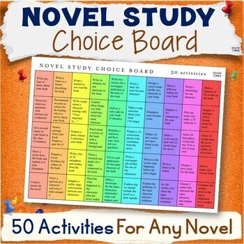 Preview of Novel Study Choice Board for any Novel, Book Club Independent Reading Activities