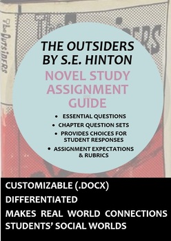 Preview of Novel Study - The Outsiders by S.E. Hinton -  Questions & Assignments