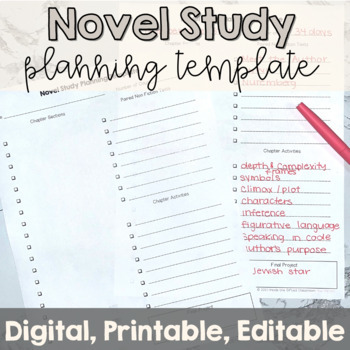 Preview of Novel Study Planning Template  to Outline Your Novel Unit - Digital & Editable