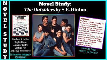 Preview of Novel Study: The Outsiders (21 Resources)S.E. Hinton,activities,rdg, studyguide