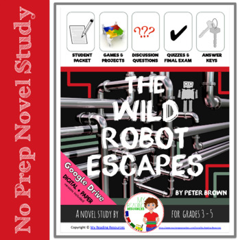 Preview of The Wild Robot Escapes Novel Study w/ Part A-B Questions & DIGITAL