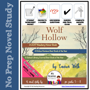 Preview of Novel Study: Wolf Hollow by Lauren Wolk--DIGITAL + final exam w/ Part A/B Qs