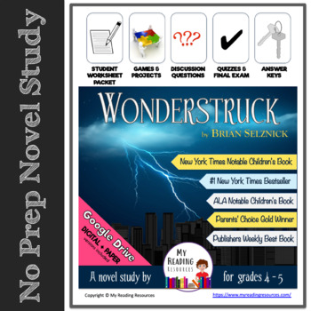 Preview of Novel Study: Wonderstruck by Brian Selznick Print + DIGITAL