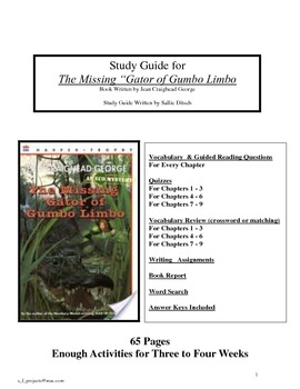 Preview of Novel Study  for Missing Gator of Gumbo Limbo