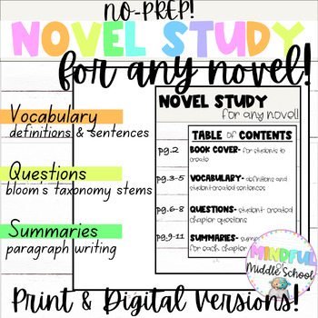 Preview of Novel Study for any Novel | Print & Digital | Any Grade| No Prep!