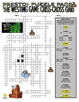 Preview of Novel: The Westing Game Puzzle Page (Wordsearch and Criss-Cross / ELA / SUB)