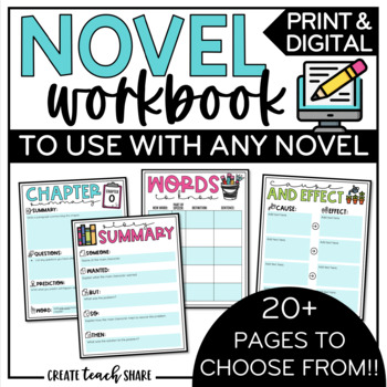 Preview of Novel Workbook for Any Book | Print & Digital Google Slides Reading Activities