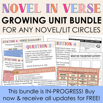 Preview of Novel in Verse Unit for ANY Text/Literature Circles - Engaging Activities