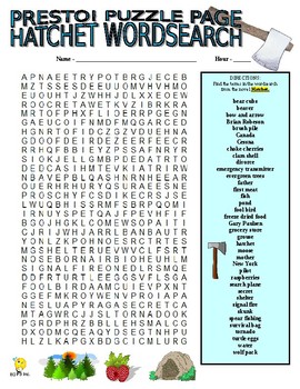 Preview of Novel: Hatchet Puzzle Page (Wordsearch and Criss-Cross / Reading / ELA / SUB)